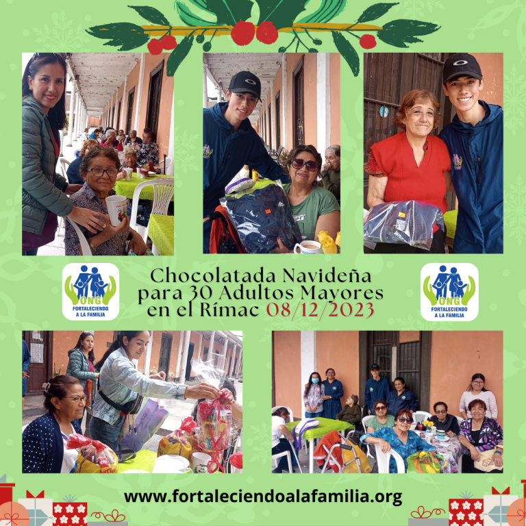Lee más sobre el artículo 2da. Chocolatada Navideña con panetones y entrega de regalos para 30 ADULTAS MAYORES del Hospicio del Rímac (08/12/2023)