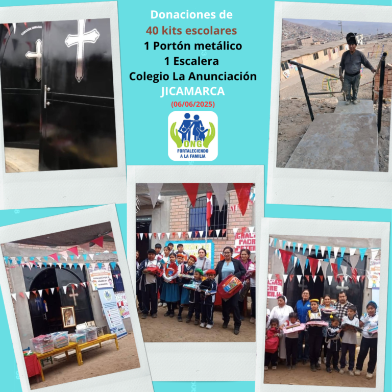 Lee más sobre el artículo Donación de la Comunidad Católica de Holanda de 40 kits escolares, un portón, una escalera, colocación de vidrios y pintado de puertas de la I.E La Anunciación – Jicamarca (06/06/2025).