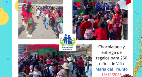 Chocolatada Navideña y entrega de regalos para 260 niños de comedores del AAHH Ciudad de Gosen en Villa María del Triunfo (19/12/2025)