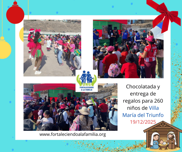 Lee más sobre el artículo Chocolatada Navideña y entrega de regalos para 260 niños de comedores del AAHH Ciudad de Gosen en Villa María del Triunfo (19/12/2025)